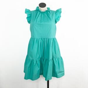 Tahari Arthur S. Levine Tiered Mini Dress Turquoise Preppy Peasant Beach Size 12